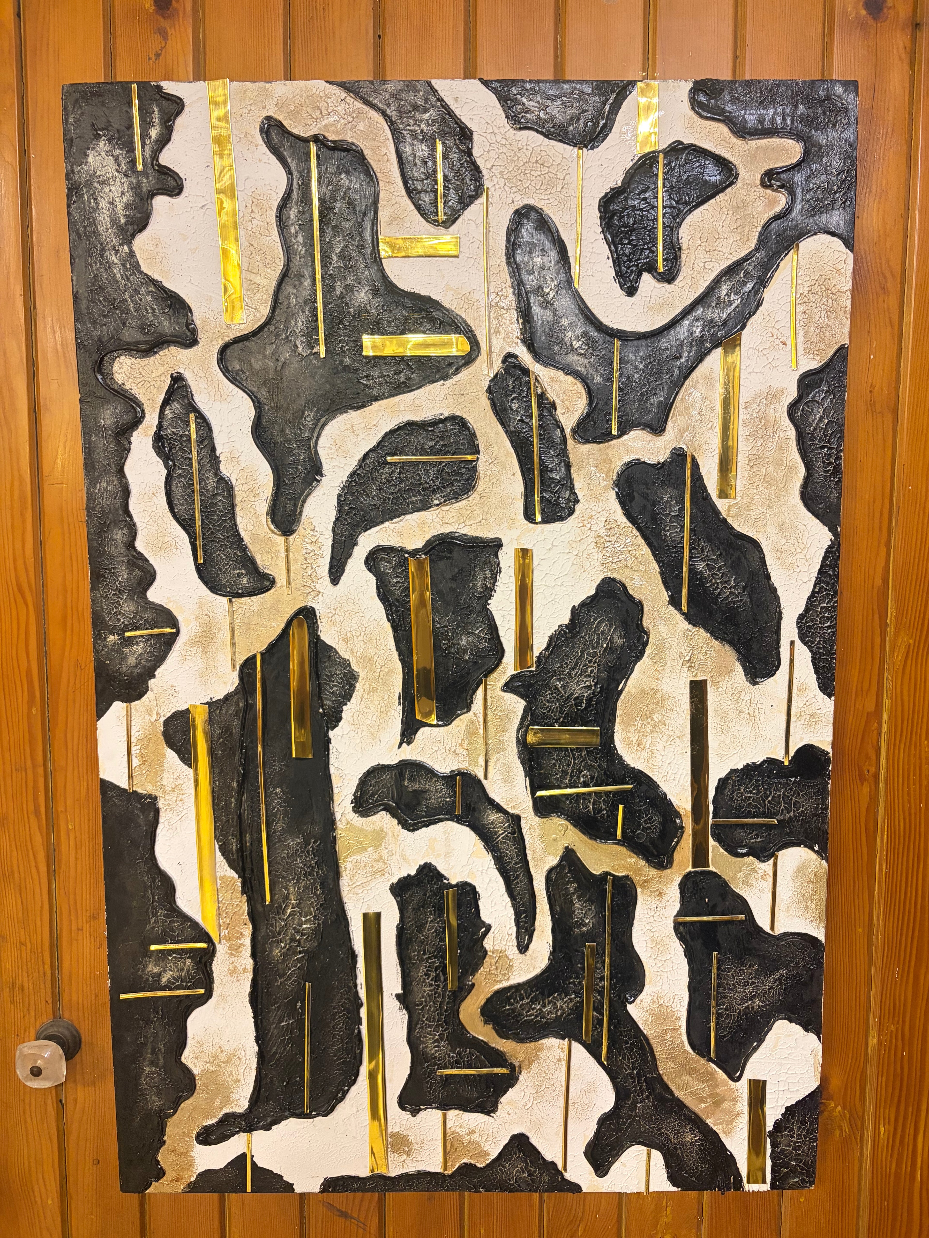 Textured Black & Gold Canvas Wall Art – Modern 3D Abstract Painting