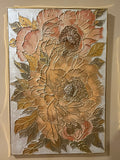 Gilded Champagne Peonies: 3D Textured Floral Art