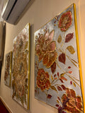 Rosewood & Gold Botanicals: 3D Sculpted Floral Relief
