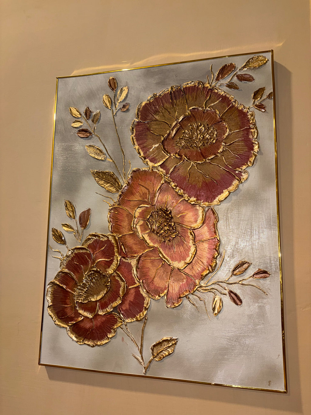 Rose Gold Botanical: 3D Textured Floral Art