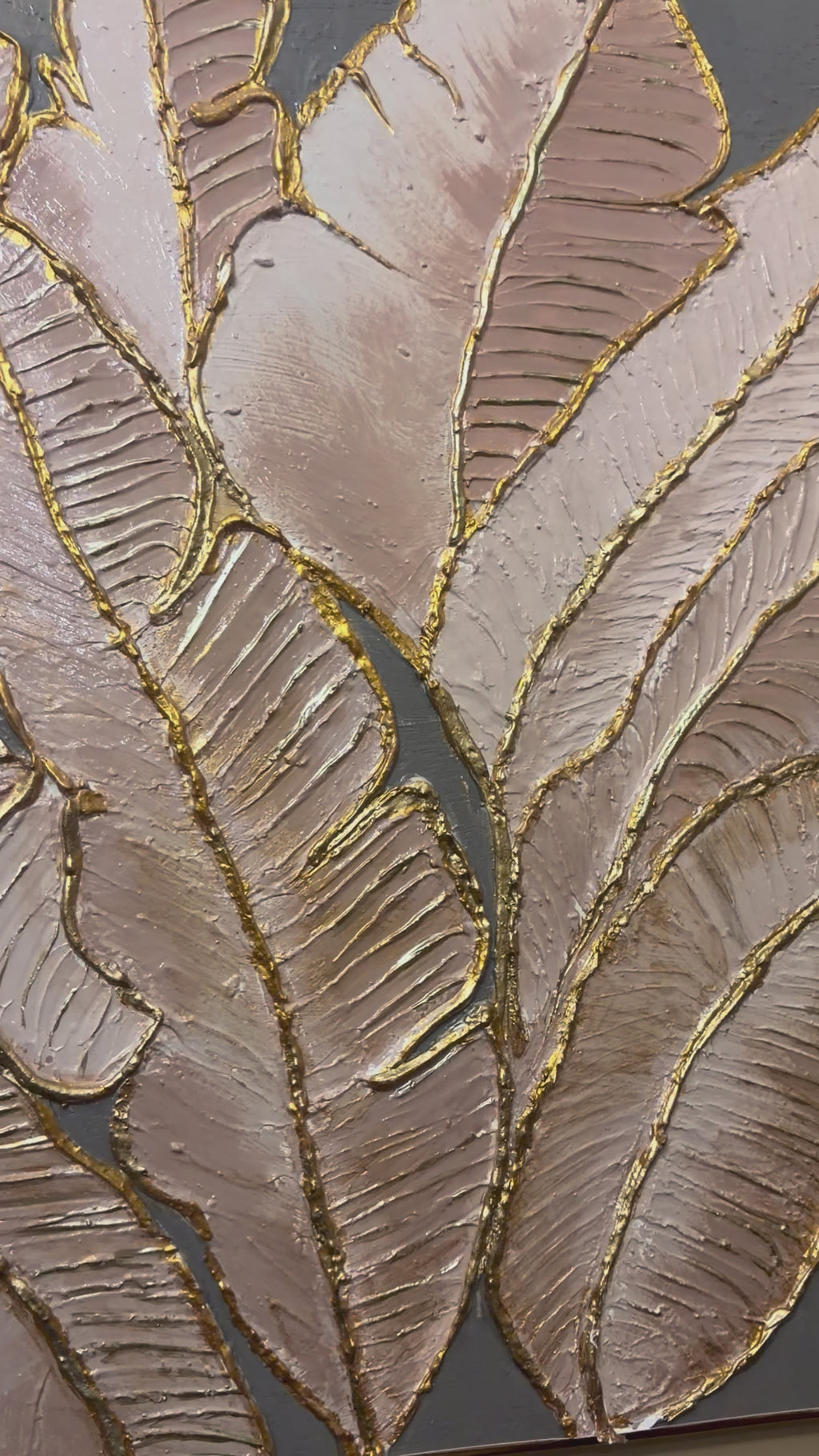 3D Textured Botanical Canvas Wall Art – Beige & Gold Leaf Leaf Painting