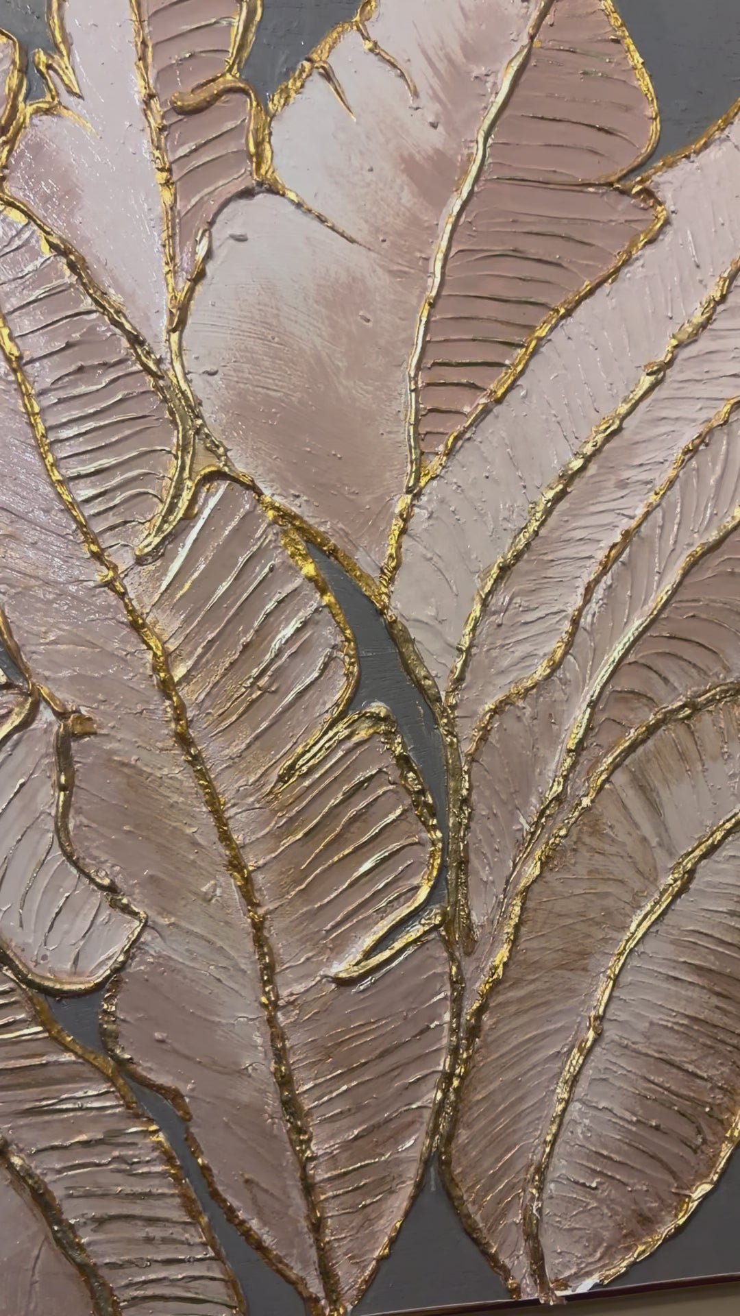 3D Textured Botanical Canvas Wall Art – Beige & Gold Leaf Leaf Painting
