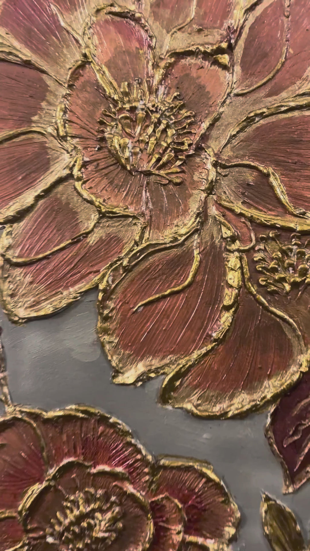 Rosewood & Gold Botanicals: 3D Sculpted Floral Relief
